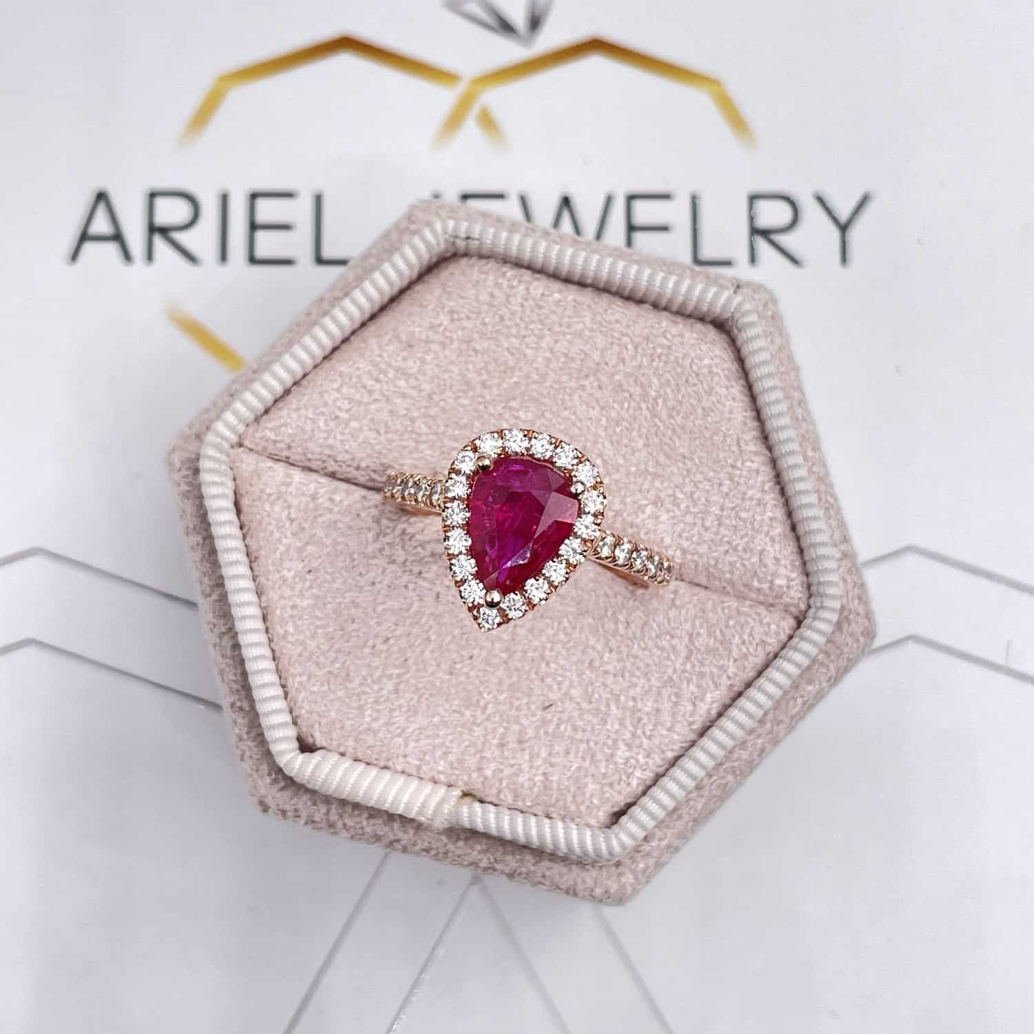 Leaves Engagement Ring Platinum and Pear Cut Ruby - Doron Merav