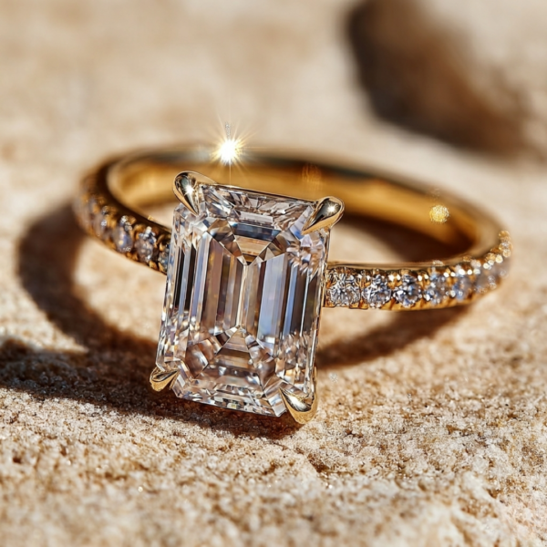 3.50 Carat Emerald Cut Lab Diamond Engagement Ring 14K White Gold