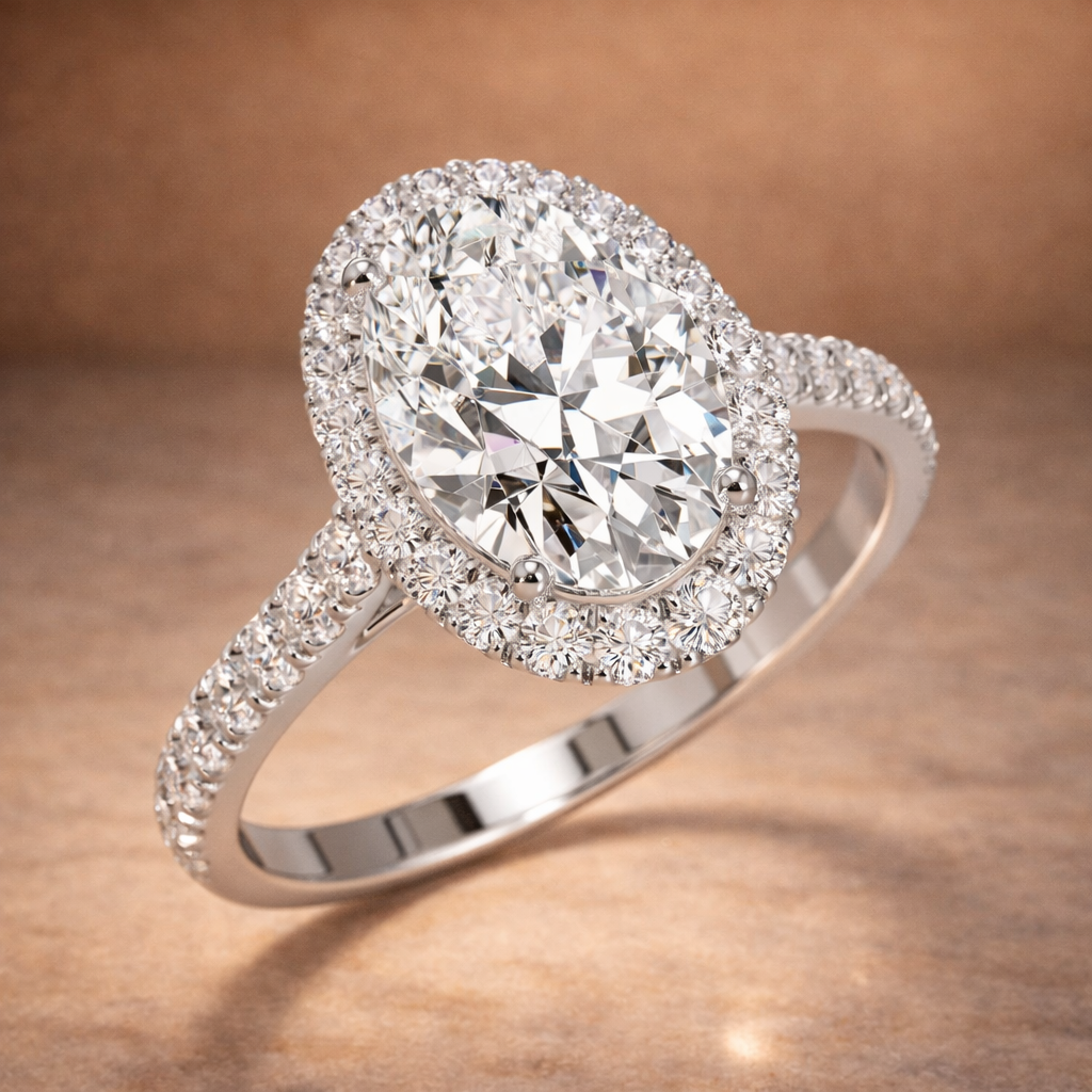 2.90 Carat Oval Cut Lab Grown Diamond Halo Engagement Ring
