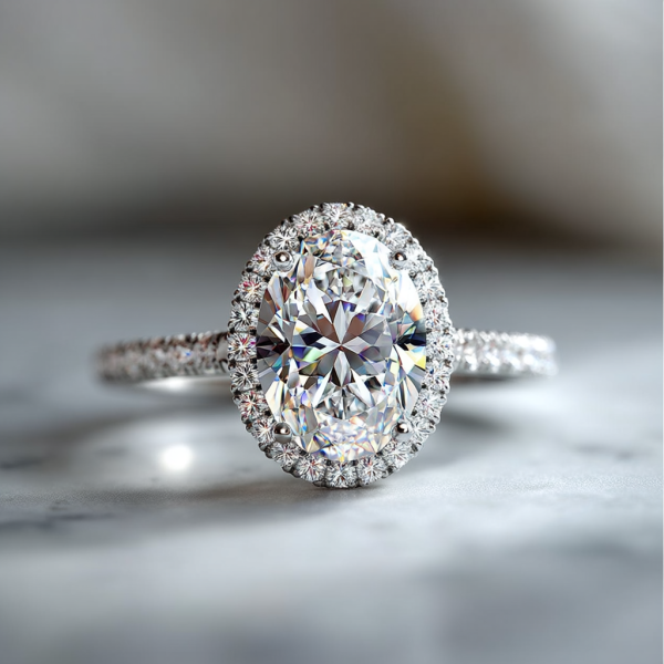 2.90 Carat Oval Cut Lab Grown Diamond Halo Engagement Ring