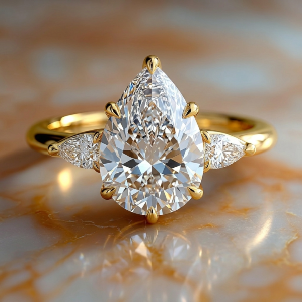 3 Carat Pear Shape Lab Diamond Three Stone Engagement Ring
