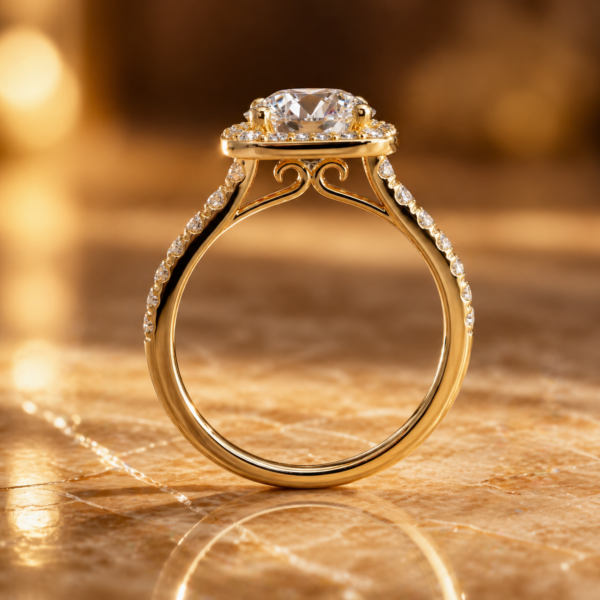 2.50 Carat Round Cut Diamond Cushion Halo Engagement Ring