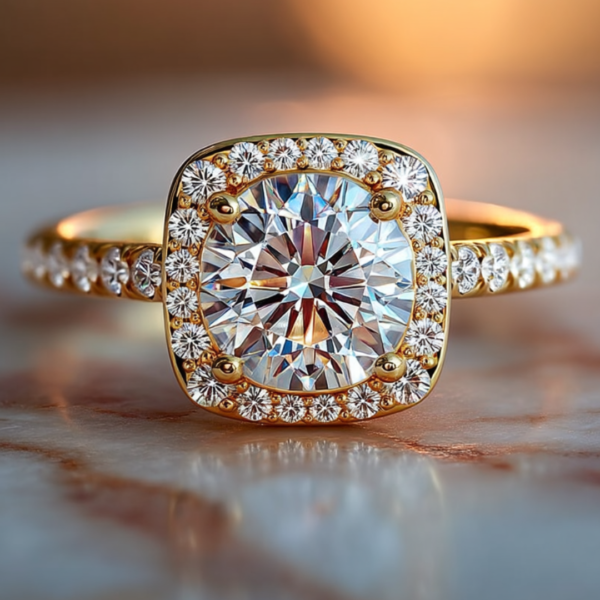 2.50 Carat Round Cut Diamond Cushion Halo Engagement Ring
