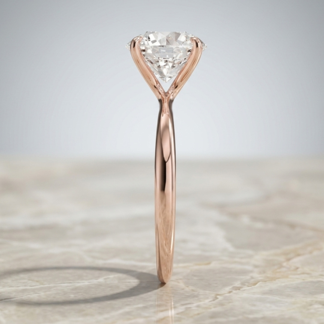 2 Carat Round Natural Diamond Solitaire Engagement Ring in Rose Gold