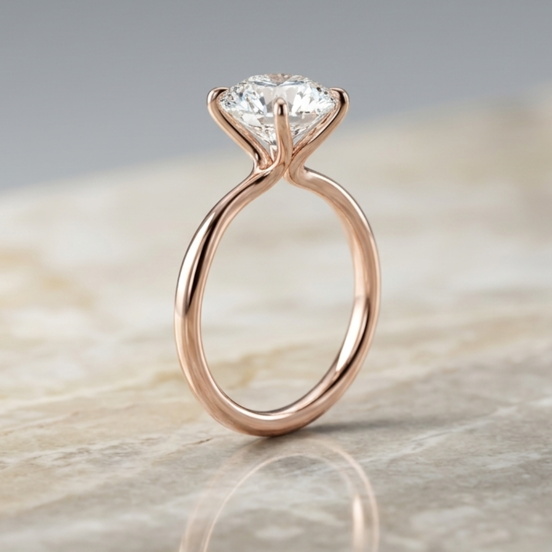 2 Carat Round Natural Diamond Solitaire Engagement Ring in Rose Gold