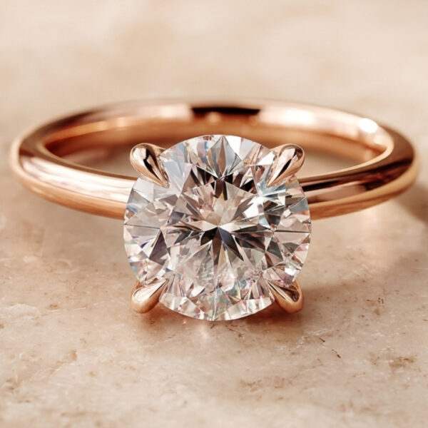 2 Carat Round Natural Diamond Solitaire Engagement Ring in Rose Gold