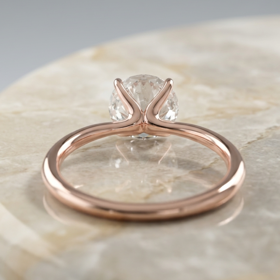 2 Carat Round Natural Diamond Solitaire Engagement Ring in Rose Gold