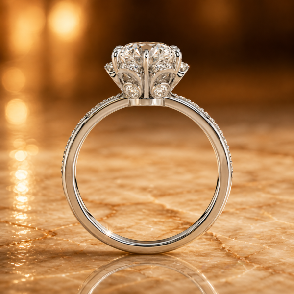 1.56 Carat Six Prong Flower Halo Engagement Ring