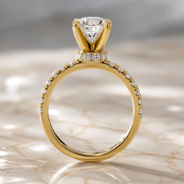 1 Carat Round Cut Hidden Halo Engagement Ring