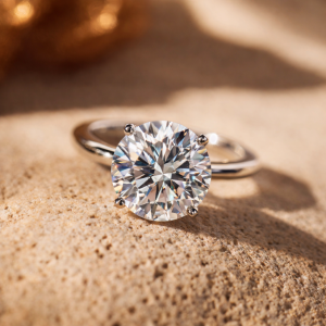 6 Carat Round Lab Diamond Engagement Solitaire Ring – 14K White Gold