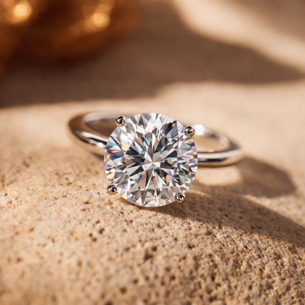 6 Carat Round Lab Diamond Engagement Solitaire Ring – 14K White Gold