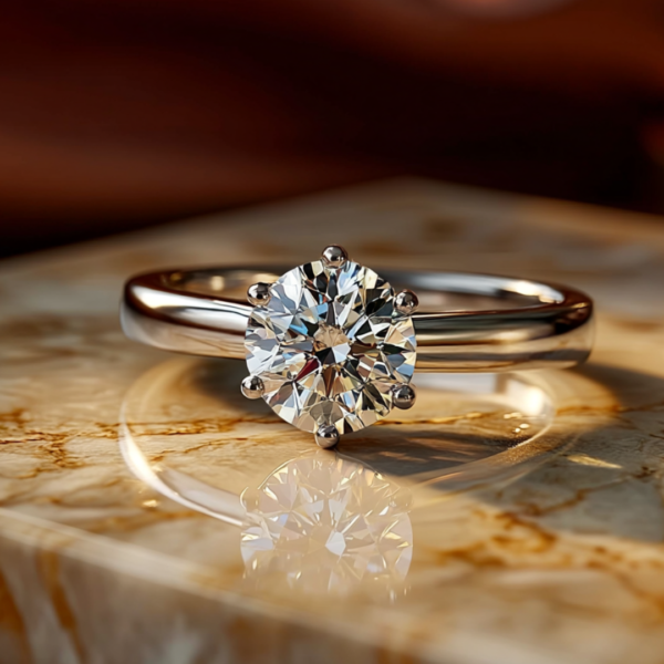 1 Carat Round Cut Natural Diamond Six Prongs Engagement Ring