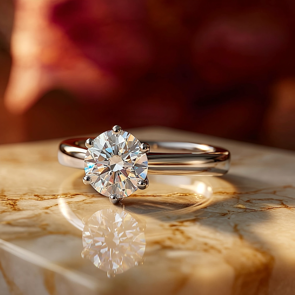 1 Carat Round Cut Natural Diamond Six Prongs Engagement Ring