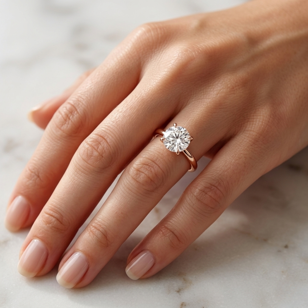 2 Carat Round Natural Diamond Solitaire Engagement Ring in Rose Gold