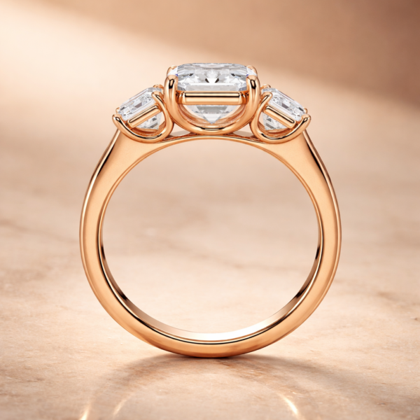 3.47 Carat 3 Diamonds Emerald Shape Engagement Ring