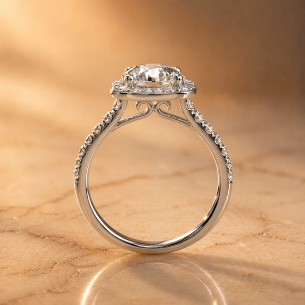2 Carat Round Cut Lab Diamond Cushion Halo Engagement Ring