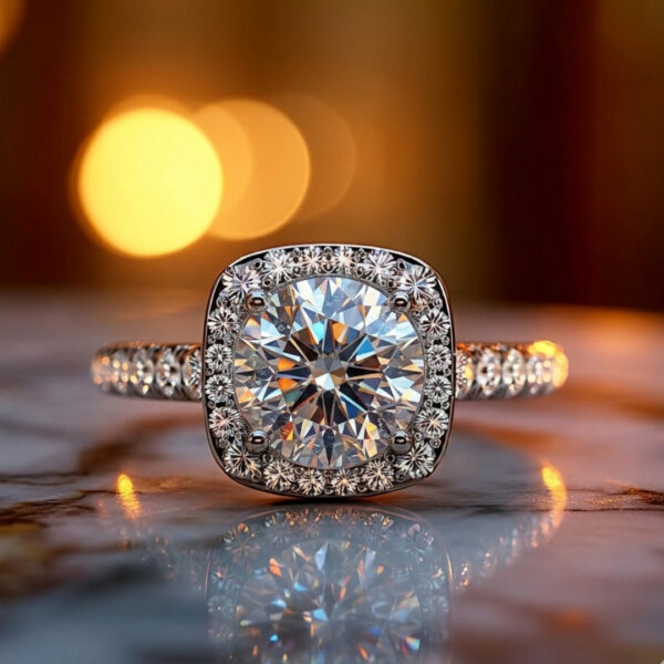 Ariel Jewelry | 3 Carat Cushion Cut Diamond Halo Engagement Ring – 14K Rose Gold