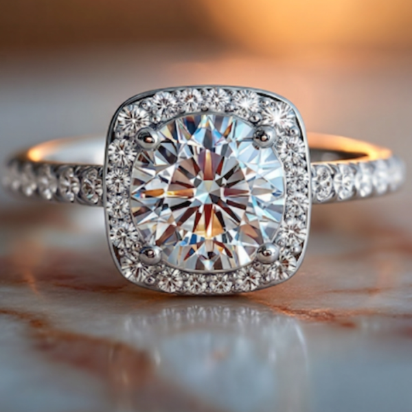 2 Carat Round Cut Lab Diamond Cushion Halo Engagement Ring