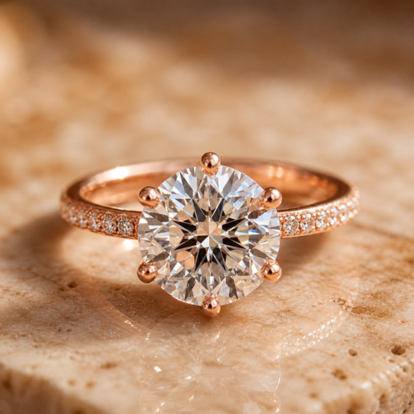 3.36 Carat Round Cut Lab Grown Diamond 6 Prong Ring