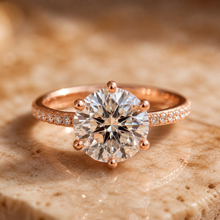 3.36 Carat Round Cut Lab Grown Diamond 6 Prong Ring