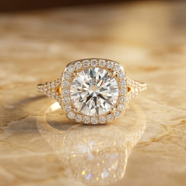 2.5 Carat Round Cut Lab Diamond Cushion Halo Engagement Ring
