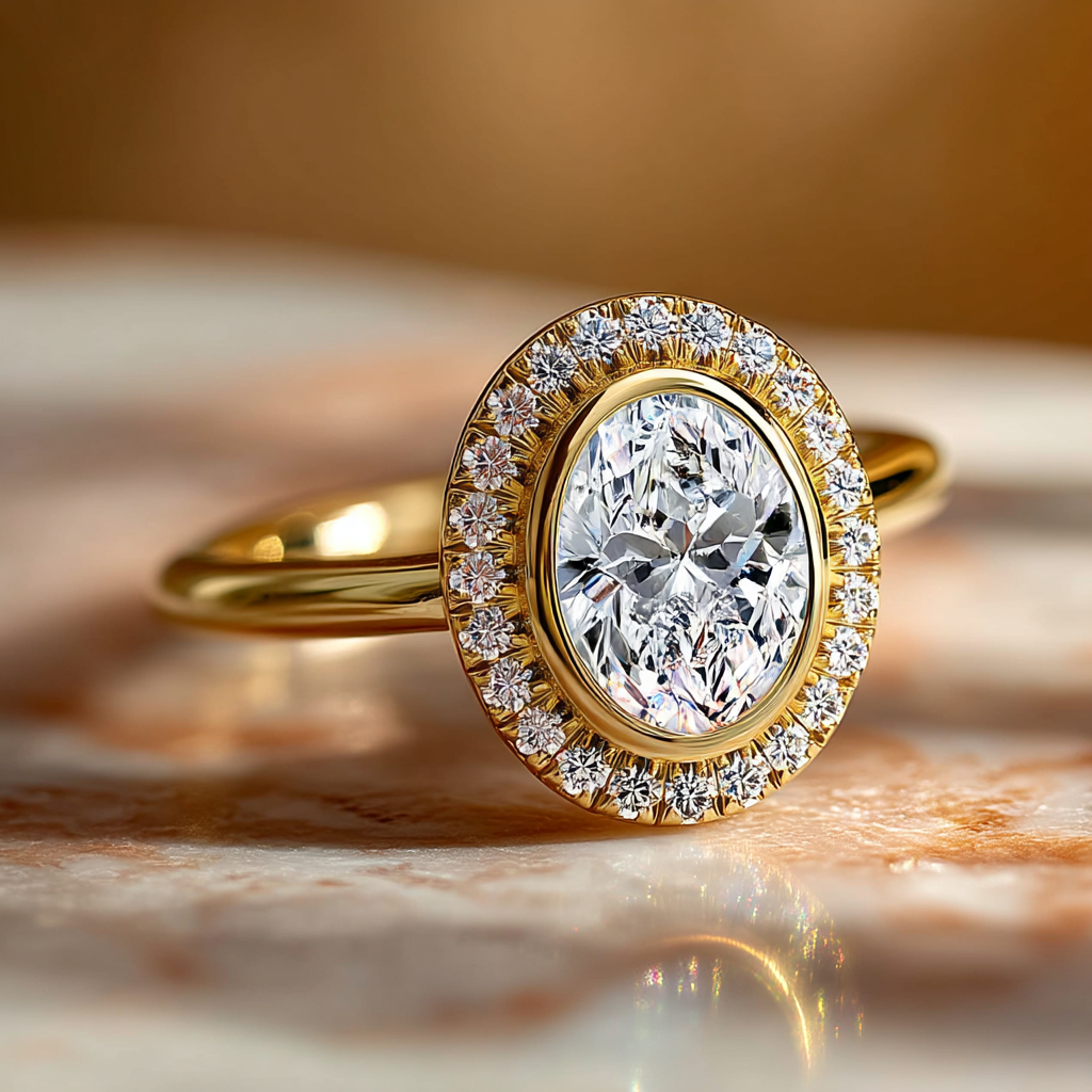 3 Carat Oval Halo Engagement Ring – E VVS2 Lab Diamond