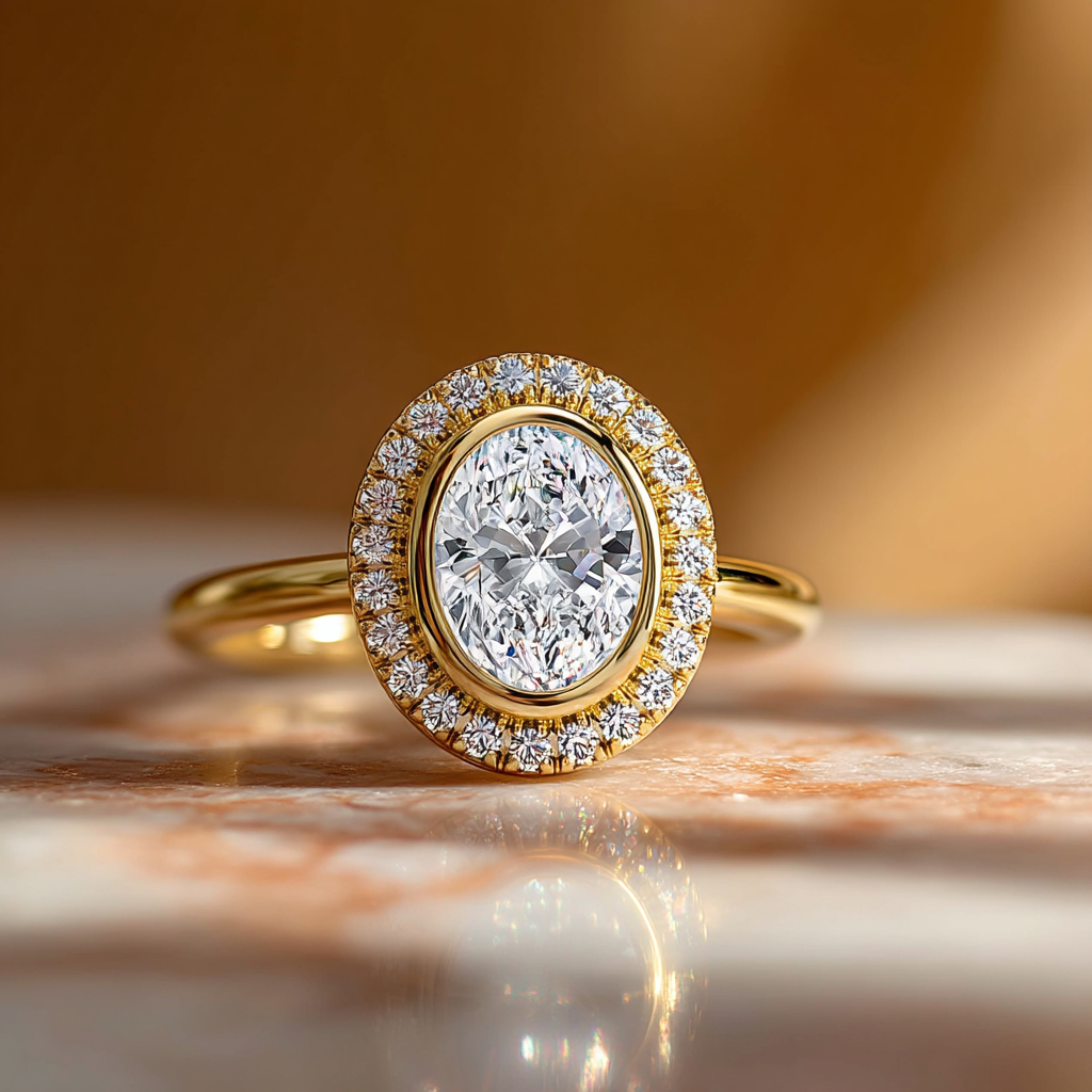 3 Carat Oval Halo Engagement Ring – E VVS2 Lab Diamond