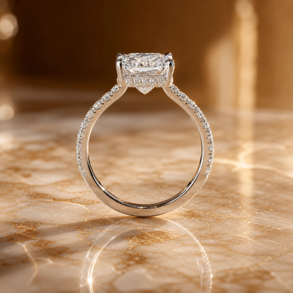 2.50 Carat Radiant Cut Lab Diamond Hidden Halo & Side Stones Engagement Ring