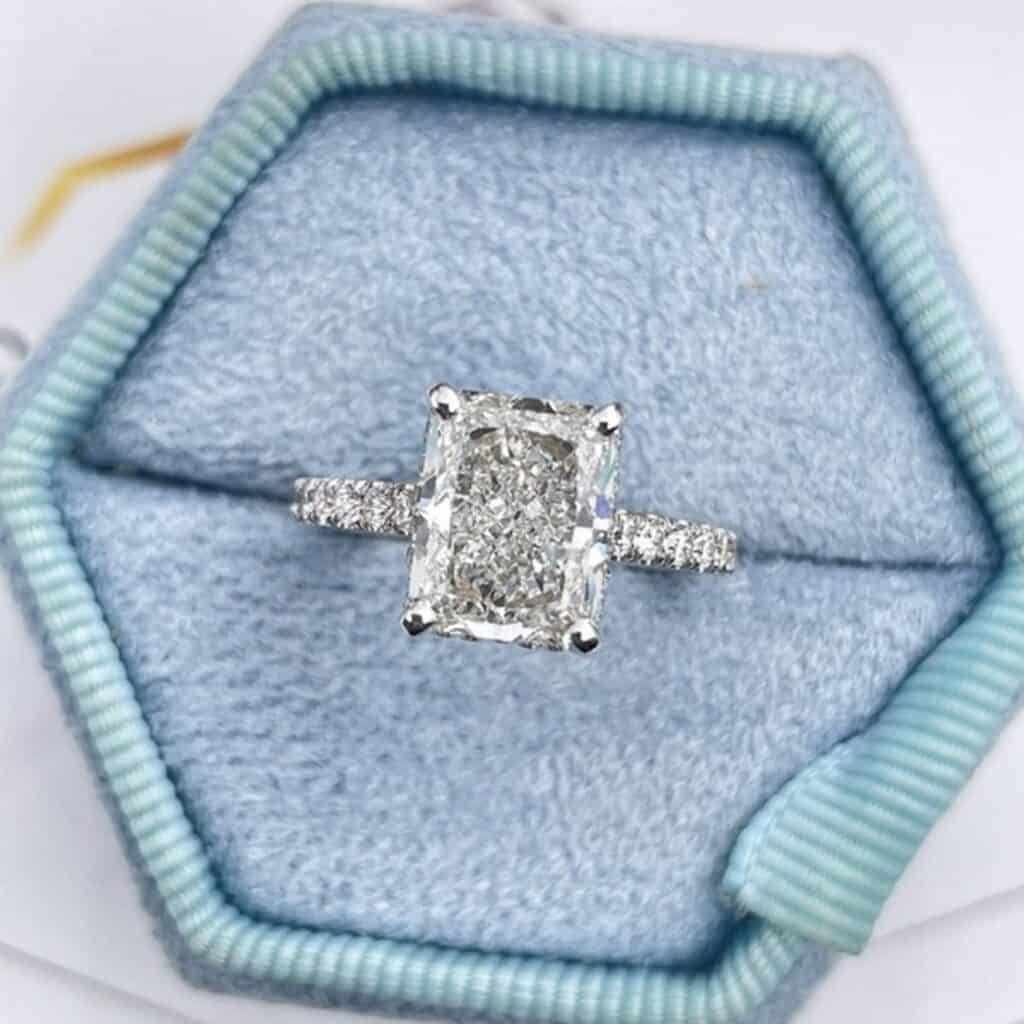 Emily 3 Ct elongated lab diamond radiant cut engagement ring