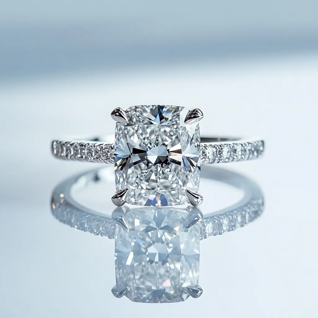 2.50 Carat Radiant Cut Lab Diamond Hidden Halo & Side Stones Engagement Ring