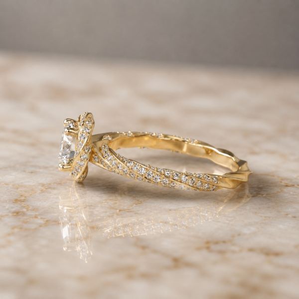 3 Ct Round Lab Grown Diamond Halo Engagement Ring in Yellow Gold