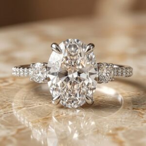 2 Carat Oval Three-Stone Diamond Ring