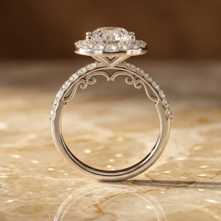 2.74 Carat Round Halo Lab Diamond Engagement Ring
