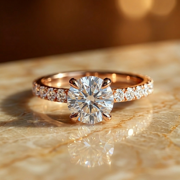 1.52 Carat Round Cut Natural Diamond Engagement Ring 14K Rose Gold