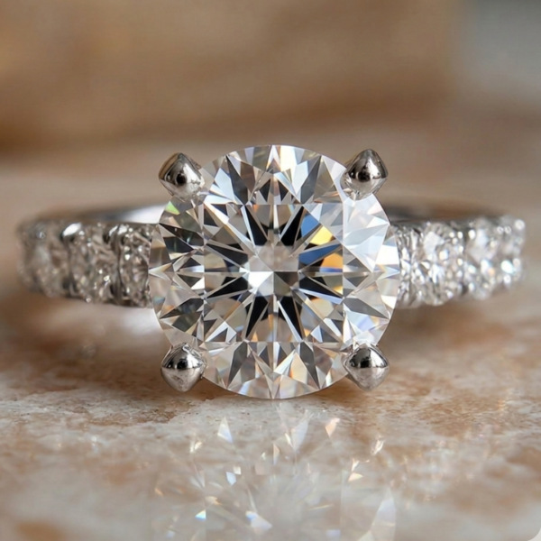 4 Carat Round Cut Lab Diamond Engagement Ring – 14K White Gold