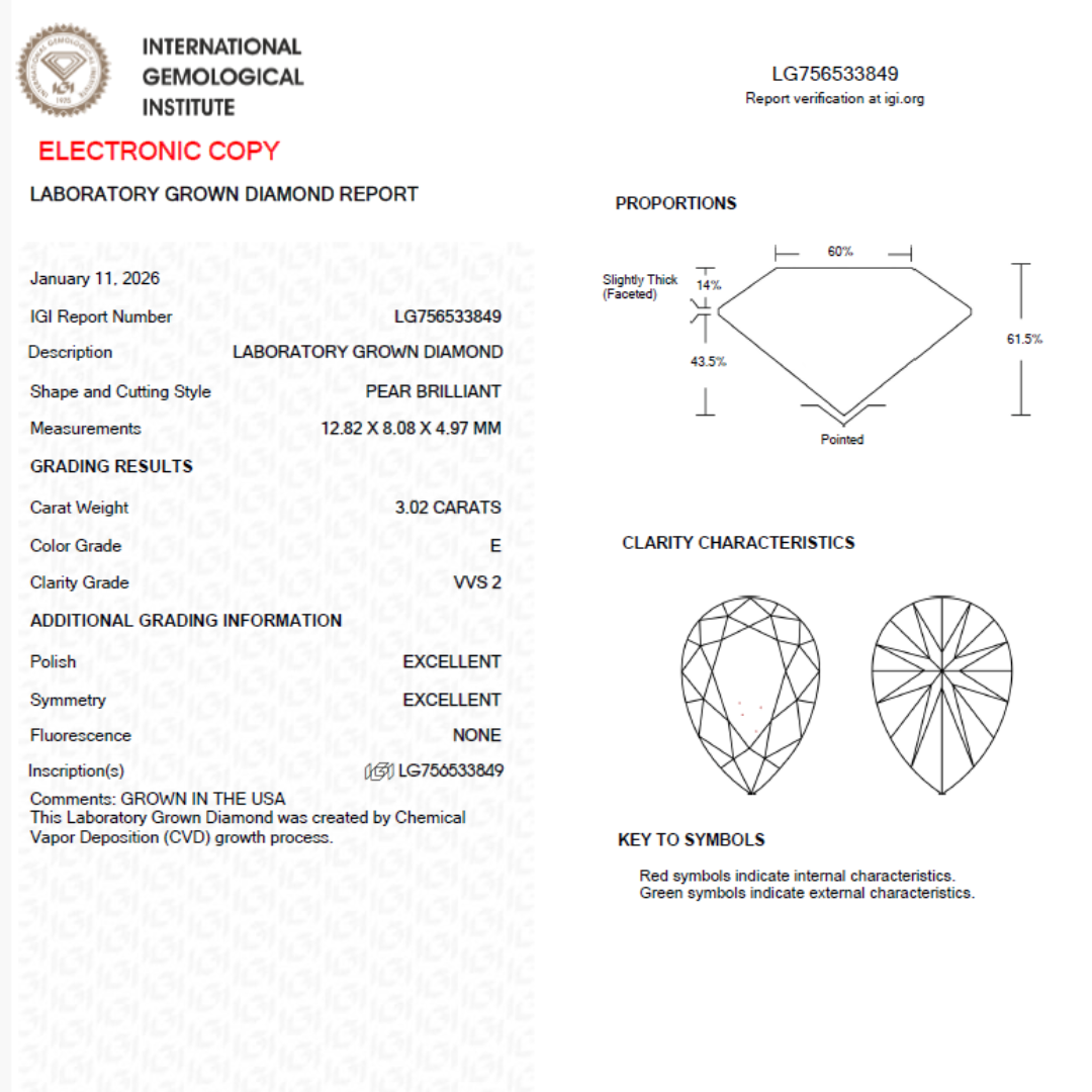 Ariel Jewelry | 3 Carat Pear Lab Diamond Trellis Three-Stone Engagement Gold Ring 3 Carat Pear Lab Diamond Trellis Three-Stone Engagement Gold Ring - Image 7