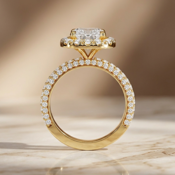 5 Carat Cushion Cut Lab Diamond Halo Engagement Ring