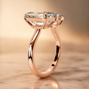 4 Carat Toi et Moi Engagement Ring – Emerald Cut & Pear Shape Lab Diamonds in Rose Gold