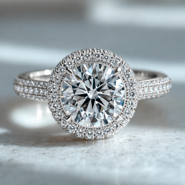 3 Carat Round Cut Lab Diamond Engagement Ring 14K Gold