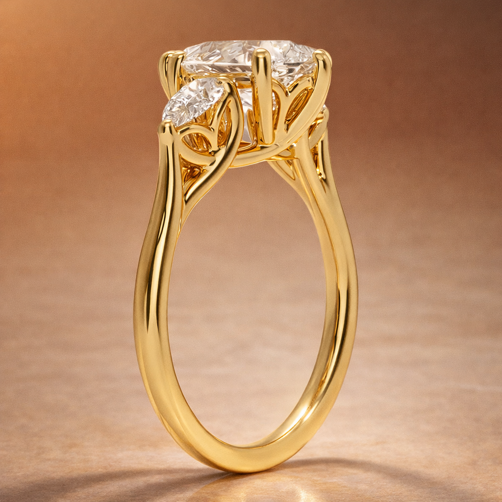 Ariel Jewelry | 3 Carat Pear Lab Diamond Trellis Three-Stone Engagement Gold Ring 3 Carat Pear Lab Diamond Trellis Three-Stone Engagement Gold Ring - Image 4