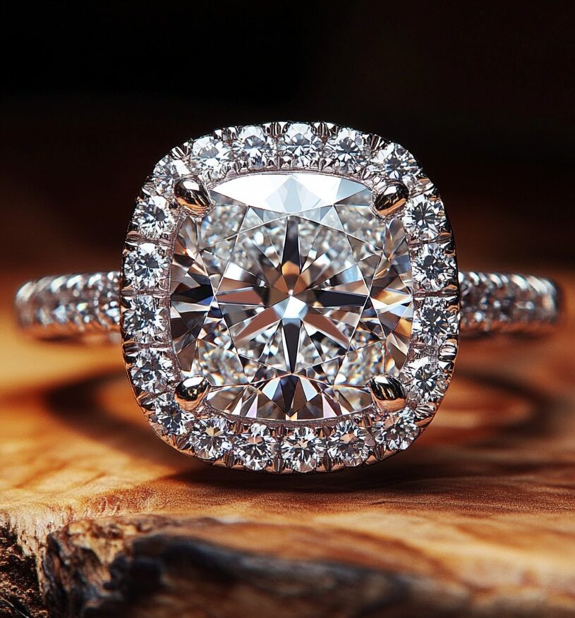 3.16 Carat Cushion Cut Lab Diamond Halo Engagement Ring