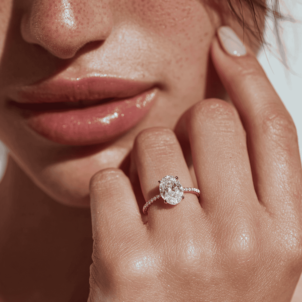 3.50 Carat Oval Cut Lab Diamond Rose Gold Engagement Ring - Image 5