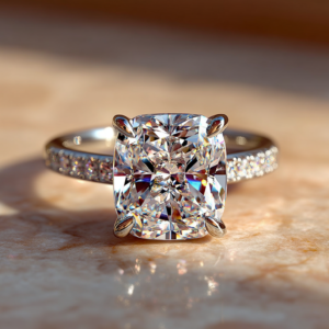 3 Carat Cushion Hidden Halo Engagement Ring – Lab Diamond E VVS2 | 14K White Gold