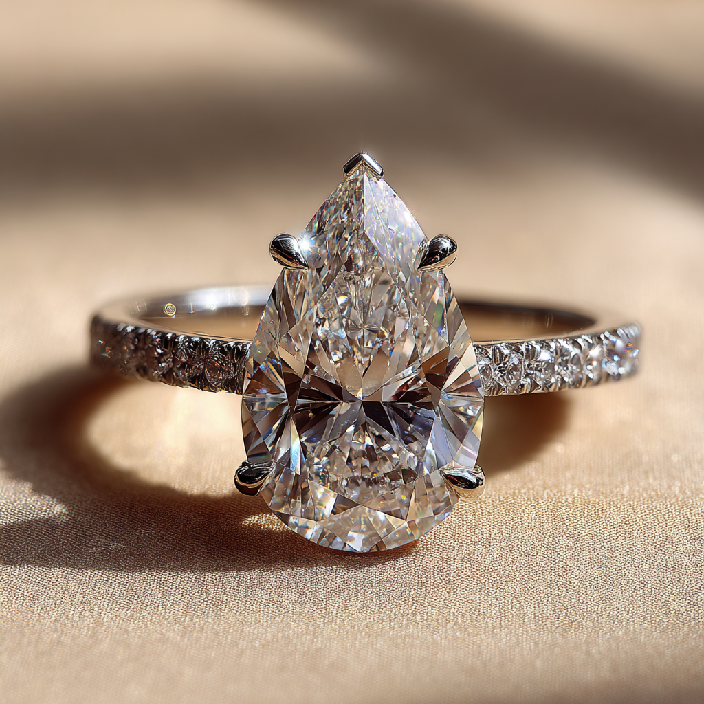 5ct Pear Shape Lab Diamond Engagement Ring – 14K White Gold