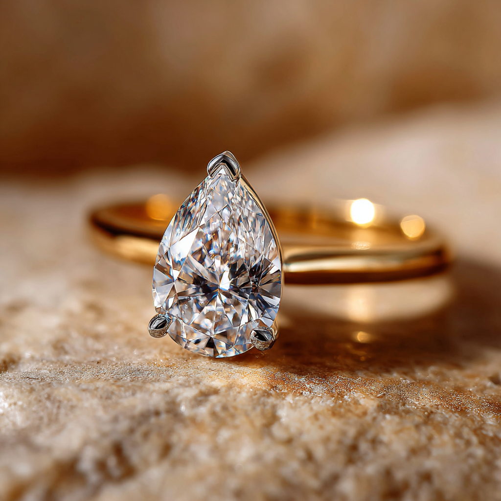 3 Carat Pear Shaped Lab Diamond Solitaire Ring – Solid Gold