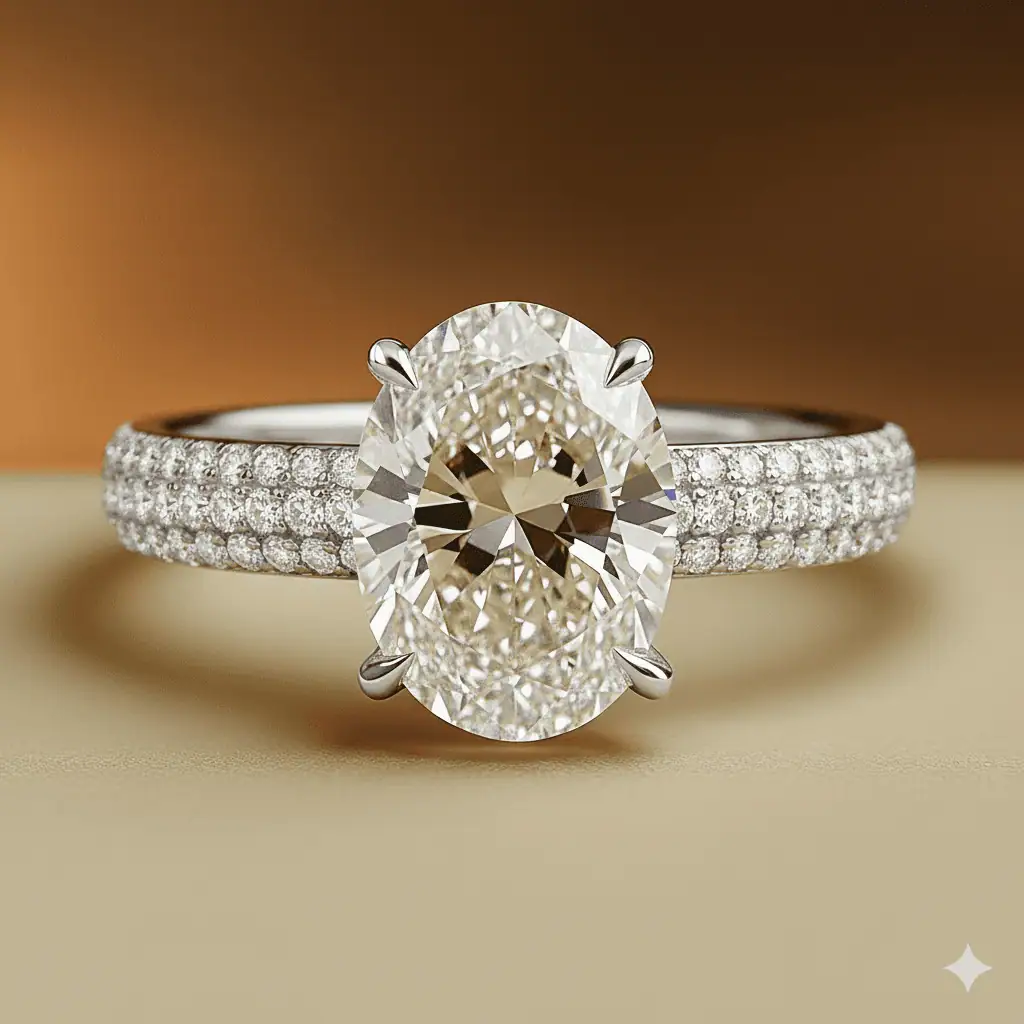 3.50 Carat Oval Cut Diamond Engagement Ring Pave Setting