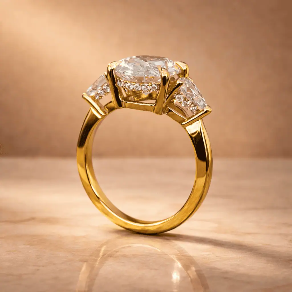 Ariel Jewelry | 5.5 Carat Oval Lab Diamond Three-Stone Ring | 14K Yellow Gold 5.5 Carat Oval Lab Diamond Three-Stone Ring | 14K Yellow Gold - Image 5