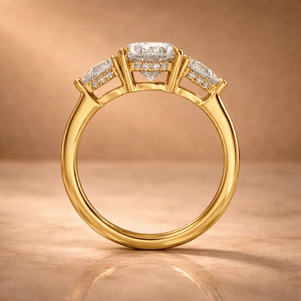 Ariel Jewelry | 5.5 Carat Oval Lab Diamond Three-Stone Ring | 14K Yellow Gold 5.5 Carat Oval Lab Diamond Three-Stone Ring | 14K Yellow Gold - Image 2