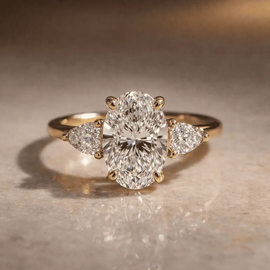 5.5 Carat Oval Lab Diamond Three-Stone Ring | 14K Yellow Gold