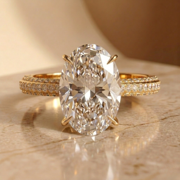 4.70 Carat Oval Lab Diamond Engagement Ring in 14K Yellow Gold